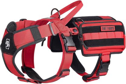 OneTigris Service Dog Vest Harness, Service Dog Cape Guardian Dog Backpack Harness with Pouches Dog Saddle Bag for Small Medium and Large Dogs (Red, Large)
