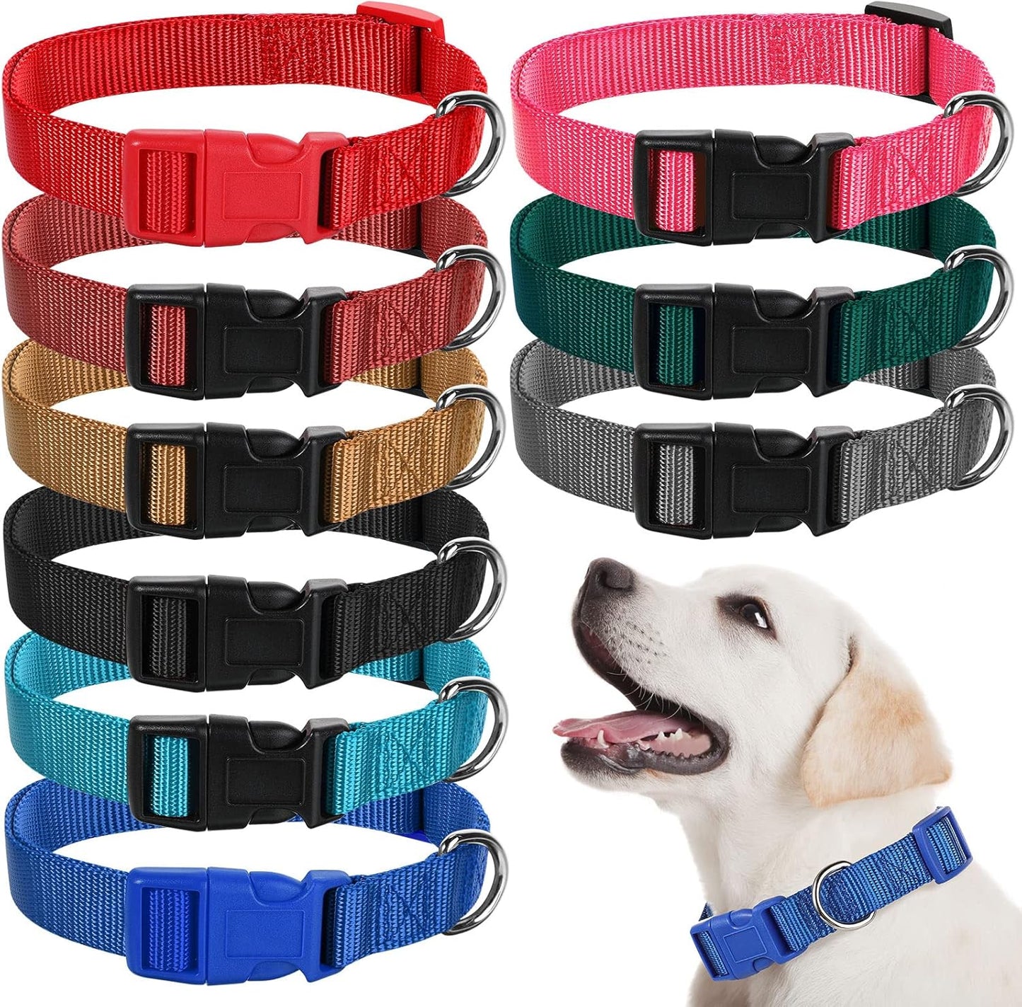 9 Pieces Adjustable Dog Collar for Animal, Soft Nylon Pets Puppy Collar with Quick Release Buckle Holder Bulk for Dogs Walking Running Training(Medium,Retro Colors)