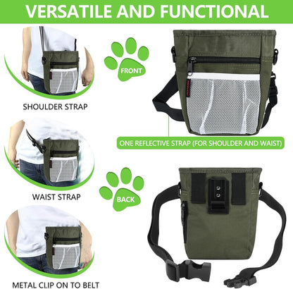 Dog Treat Pouches for Pet Training with Magnetic Closure Treat Pouches for Pet Training,Large Dog Treat Training Pouch and Dog Clicker,Training Treat Pouch Built-in Poop Bag Dispenser-Green