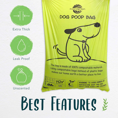 Certified Compostable Dog Poop Bag Rolls, Landfill friendly Doggie Poop Bags, Vegetable-Based, ASTM D6400, Unscented, Extra Thick, Leak Proof, Size 9 x 13 Inches, Refills 240 Counts