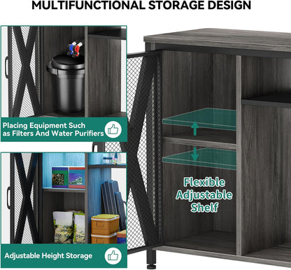 YITAHOME Fish Tank Stand with Power Outlets & LED Light, 40-50 Gallon Metal Aquarium Stand with Cabinet for Fish Tank Accessories Storage for Turtle Tank, Reptile Terrarium, 660LBS Capacity, Grey