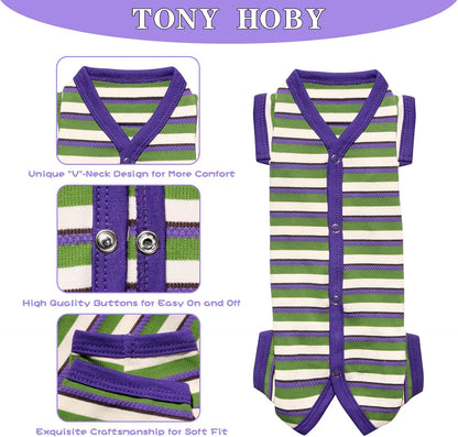 TONY HOBY Dog Pajamas, Knitted Dog Jumpsuit Shirt in Cold Weather, Dogs Surgical Recovery Suit for Small Medium Dogs (Purple&Green, Boy, S)