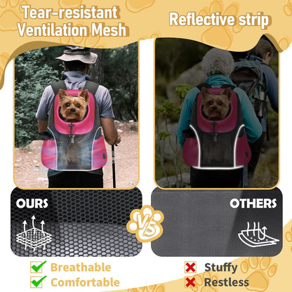 WOYYHO Pet Dog Carrier Backpack Small Dog Front Backpack Ventilated Mesh Dog Travel Back Pack with Safety Belt for Travel Hiking Cycling Outdoor Adventures (Size L: 10-14 lbs, Rethink Pink)