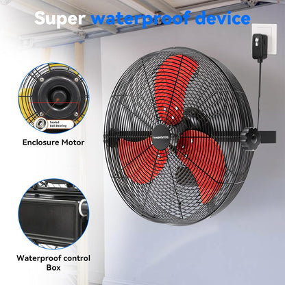 2600 CFM 14 inch Outdoor High Velocity Wall Mounted Fan, 3-Speed Metal Fans with IP44 Enclosure Motor, Industrial Grade Weatherproof Wall Fan for Patio, Greenhouse, Garage, and Gazebo