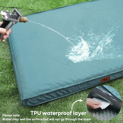 Outdoor Dog Bed for Medium Dogs, Waterproof Dog Bed for Medium Dogs Cats, Orthopedic Egg Crate Foam Pet Bed with Washable and Removable Oxford Cover, Light Blue