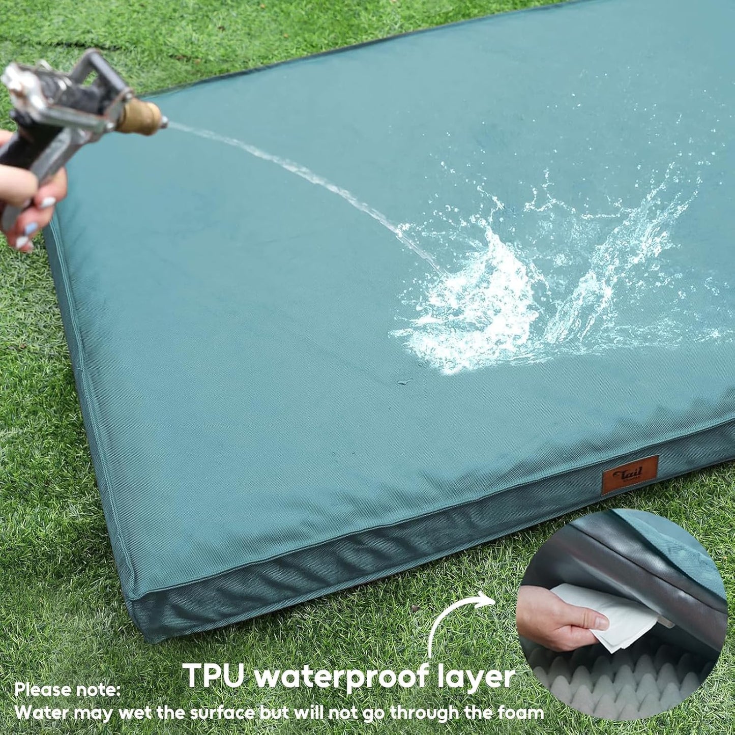 Outdoor Dog Bed for Small Dogs, Waterproof Dog Crate Bed for Small Dogs, Orthopedic Egg Crate Foam Puppy Beds with Washable and Removable Oxford Cover, Light Blue