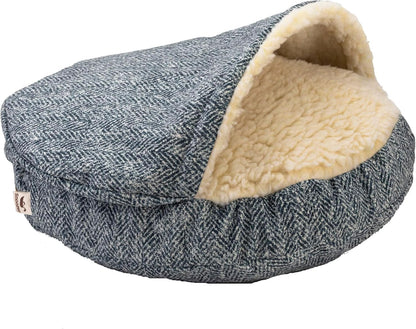 Snoozer Luxury Cozy Cave Dog Bed - Indoor Dog Bed with Cover Cave, Covered Calming Burrow for Small Sized Pets with Blanket Attached, Enclosed, Washable - Small, Palmer Indigo
