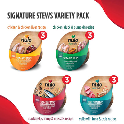 Nulo Freestyle Cat & Kitten Wet Cat Food Signature Stew, Premium All Natural Grain-Free Cat Food Topper with No Added Minerals or Preservatives and High Animal-Based Protein 12 Count (Pack of 1)