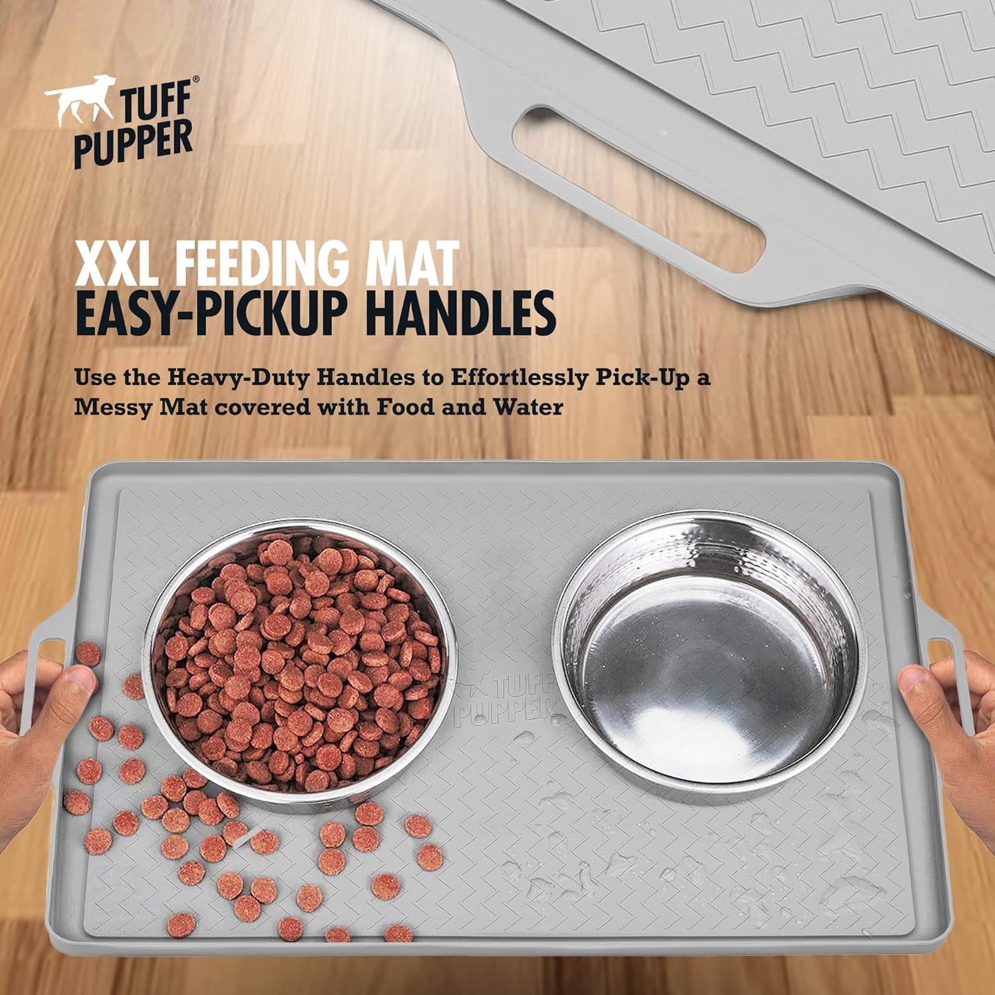 Tuff Pupper XXL Dog Feeding Mat 36x24 for Food and Water | Waterproof Silicone Placemat for Floors | Pet Food Mat for Cats and Bowls