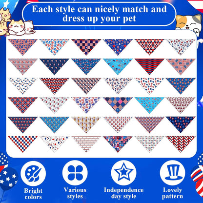 72 Pcs Veterans Day Dog Bandanas Bulk Patriotic Triangle Scarf Cat Puppy Bibs Scarf Blue White and Red Pet Bandanas for Puppy Cat Birthday Party Costume