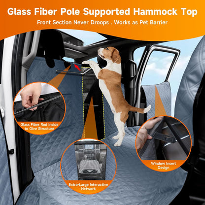 XL Dog Truck Seat Cover with Car Door Protector - Waterproof Full Coverage Back Seat Cover for Trucks with Flip-Up Rear Seats, Fits Full-Size Crew Cab Models Like F150 & F250