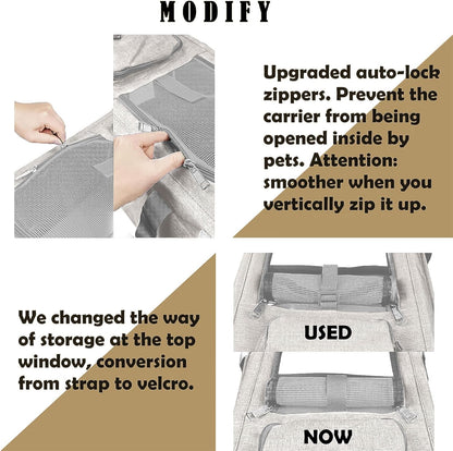 Pet Carrier for Large Cat Soft-Sided Animal Traveling Bag for Medium Cat up to 20lbs / Washable Small Dog Puppy 10 lbs Crate Case with Privacy Curtains for Home Outdoor Travel Beige White