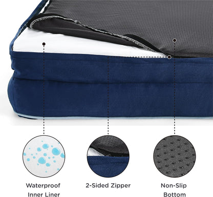 Bedsure Orthopedic Dog Beds for Small Dogs - Washable Small Dog Cat Bed Waterproof, Comfort Pet Couch Sofa with Washable Removable Cover, Pets Bed with Nonskid Bottom, Blue Navy, 24"