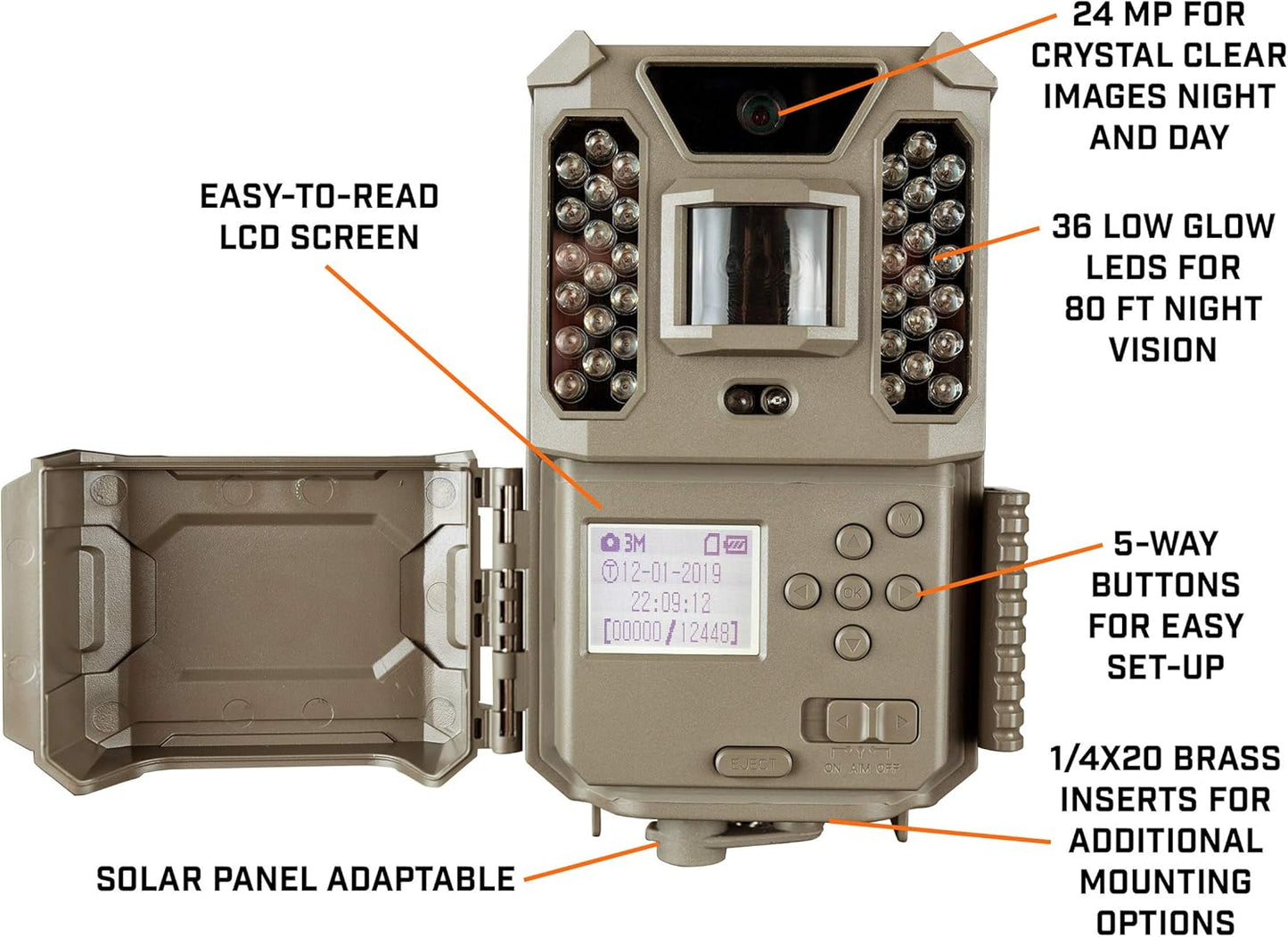 Bushnell Prime Low Glow Trail Camera - 24MP Image Quality, 1080p HD Video, Advanced Sensor Technology for Clear Nighttime Captures, Brown