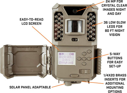 Bushnell Prime Low Glow Trail Camera - 24MP Image Quality, 1080p HD Video, Advanced Sensor Technology for Clear Nighttime Captures, Brown