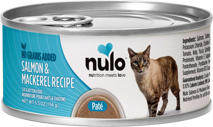 Nulo Salmon & Mackerel Recipe Pate Wet Canned Cat Food, 5.5 Ounce (Pack of 24)