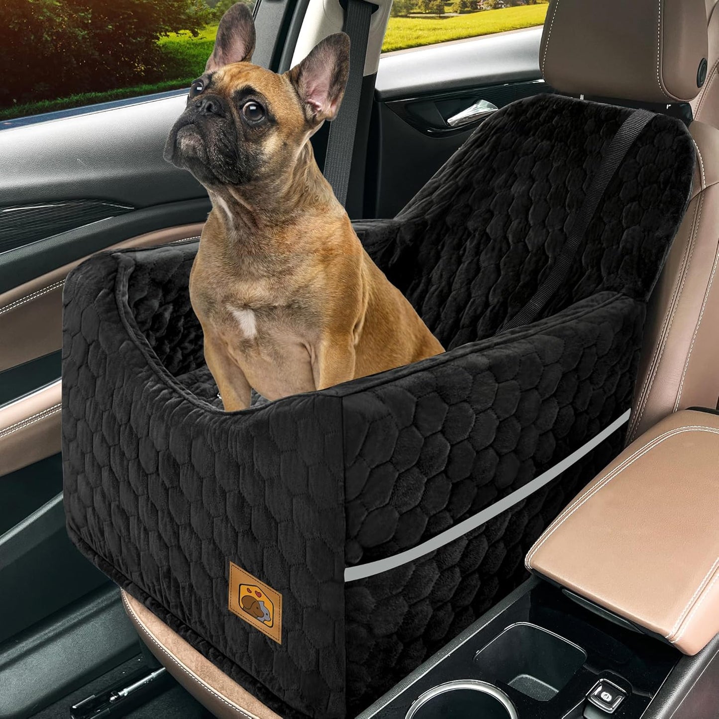 Dog Car Seat for Small/Medium Dogs, Memory Foam Dog Booster Seat, Travel Safety with Washable Removable Cover, Storage Pockets for Dogs up to 35 lbs(Black)