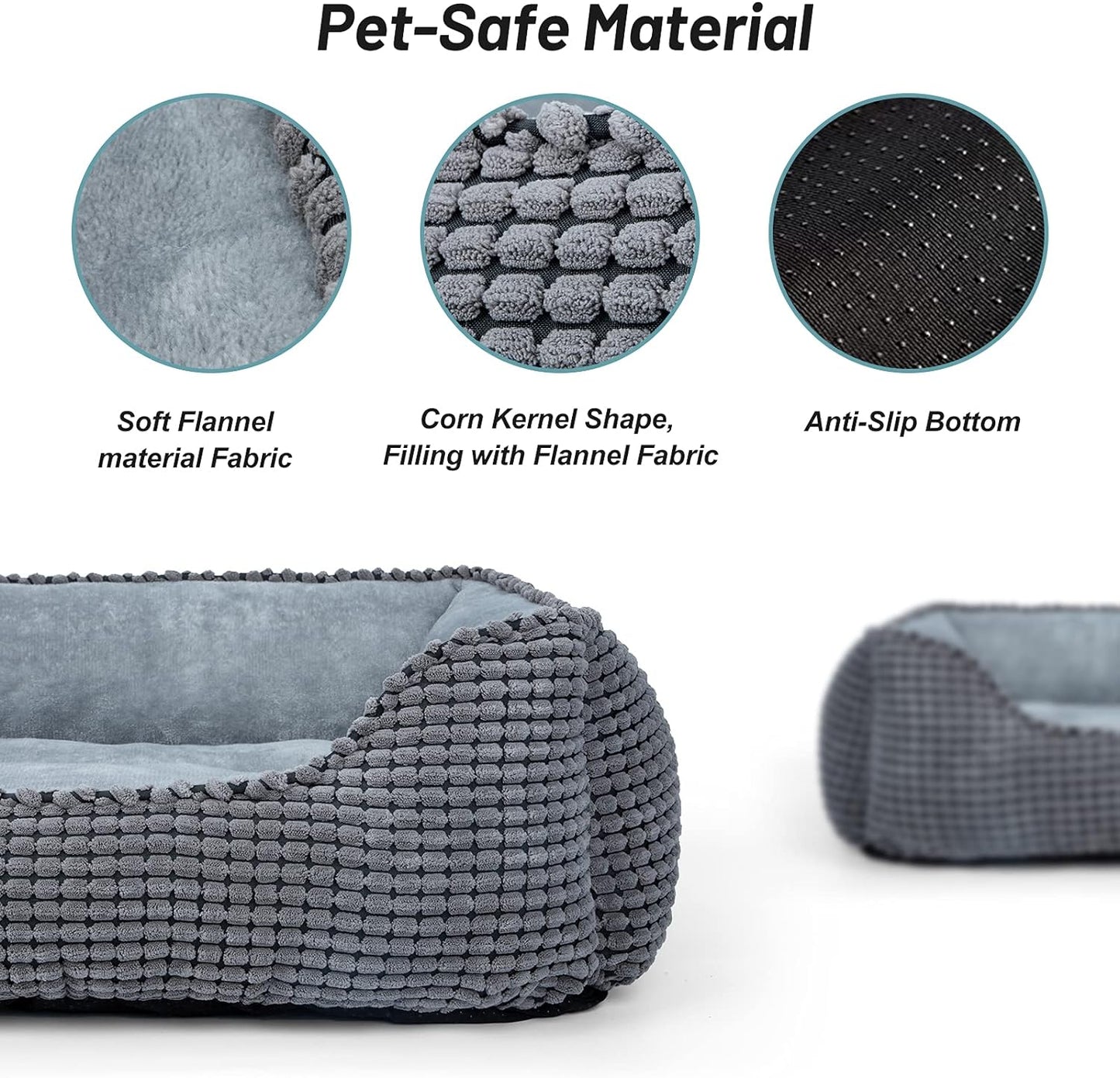 MIXJOY Dog Bed for Large Medium Small Dogs, Rectangle Washable Sleeping Puppy Bed, Orthopedic Pet Sofa Bed, Soft Calming Cat Beds for Indoor Cats, Anti-Slip Bottom with Multiple Size (30-Large, Grey)
