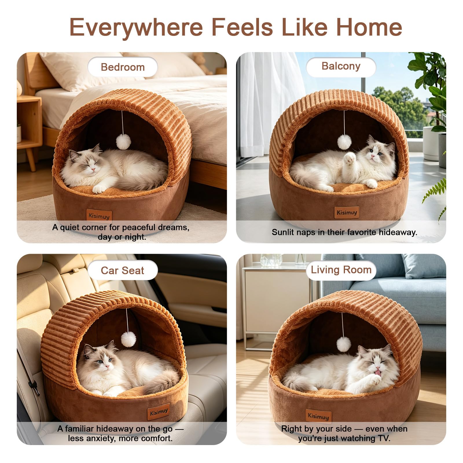 KISIMUY Cat Bed Cave with Pillow & Cat Toys. Chosen for real quality, fits naturally into modern