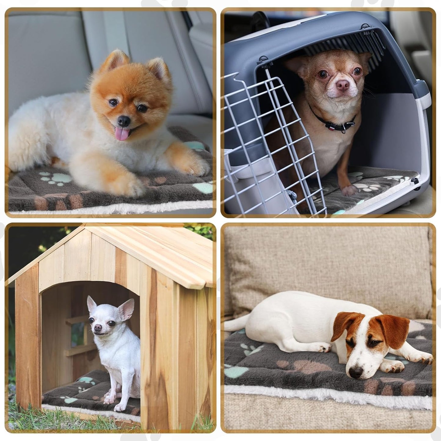 4 Pack Ultra Soft Dog Cat Bed Mat with Cute Prints Reversible Fleece Dog Crate Kennel Pad Cozy Washable Thickened Hamster Guinea Pig Pet Bed Mat for Small Animals(21 x 14 Inches,Black)