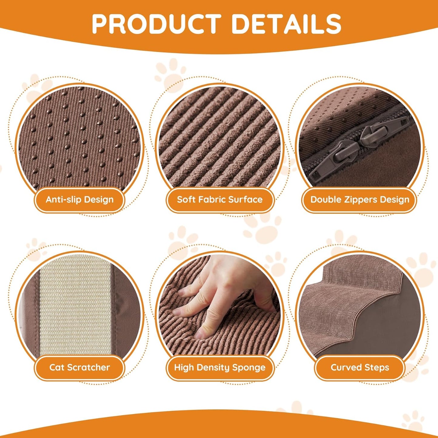 Dogs Steps for Bed, Dog Stairs for Small Dogs, 4-Step Dog Ramp for Bed, Couch, Sofa, and Chairs, Non-Slip Bottom Design, Cat Scratching, High Density Foam Portable Pet Step, Indoor, Coffee