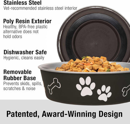 Loving Pets Bella Dog Bowls- Stainless Steel Dog & Cat Bowls - Spill Proof Dog Food Bowl, Cat Bowl, Puppy Essentials & Pet Supplies Great for Home & Travel (X-Large 65-100lbs, Espresso)