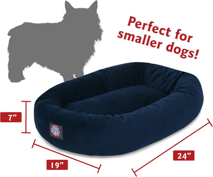 Majestic Pet 24 Inch Suede Calming Dog Bed Washable 24x19x7 (Inch) – Cozy Soft Round Donut Dog Bed with Spine Support for Dogs to Rest their Head - Round Pet Bed Small – Navy