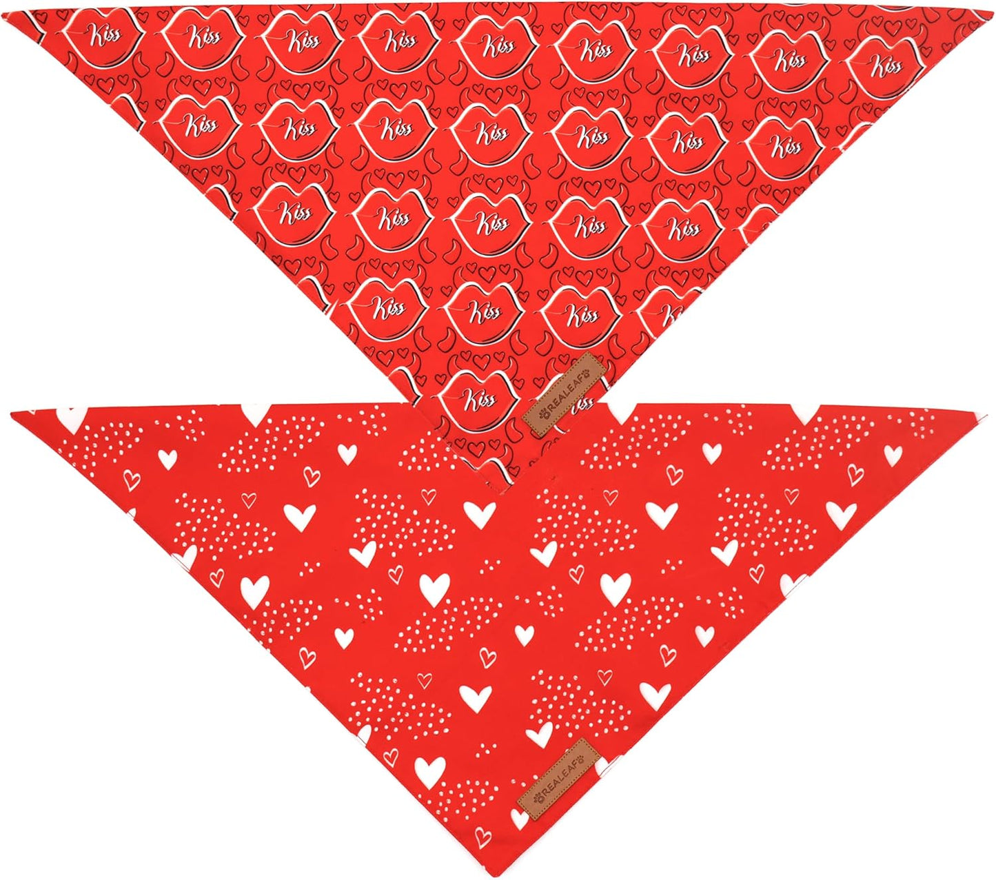 Realeaf Valentine's Day Dog Bandanas 2 Pack, Reversible Heart Dog Scarf for Boy and Girl, Premium Durable Fabric, Holiday Love Bandana for Medium and Large Dogs Pets (Large)
