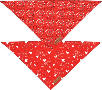 Realeaf Valentine's Day Dog Bandanas 2 Pack, Reversible Heart Dog Scarf for Boy and Girl, Premium Durable Fabric, Holiday Love Bandana for Small and Medium Dogs Cats Pets (Small)