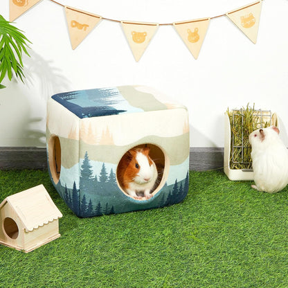 Bienbee Guinea Pig Hideout, Washable Guinea Pigs House Cozy Guinea Pigs Bed for Small Pet Bunny/Rabbit/Hamster/Chinchilla Guinea Pig Accessories Forest Landscape