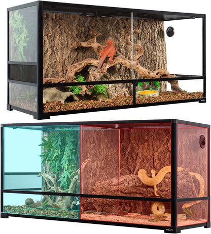 REPTIZOO 88 Gallon Large Reptile Terrarium 48" x 18" x 24" Knock-Down Glass Reptile Tank with Double Hinge Door & Screen Ventilation, Supporting Used as 2 Separate Habitats Easy Assembly