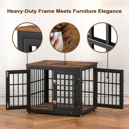 26 Inch Heavy Duty Dog Crate Furniture for Small Dogs, Decorative Pet House End Table, Wooden Cage Kennel Furniture Indoor, Rustic Brown