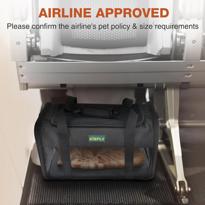 Airline Approved Cat and Small Dog Carrier – Soft-Sided, Foldable Under-Seat Travel Bag for Pets up to 12 lbs (17"x11"x9.5"), Top-Loading, Scratch-Resistant Mesh, Black