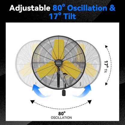 Pro 9500 CFM 24" Outdoor IP44 Waterproof Wall Mount Fan, 3-Speed Oscillating Metal Fans with Enclosure Motor, Heavy Duty Wall Fan for Patio, Warehouse, Garage, and Jobsite