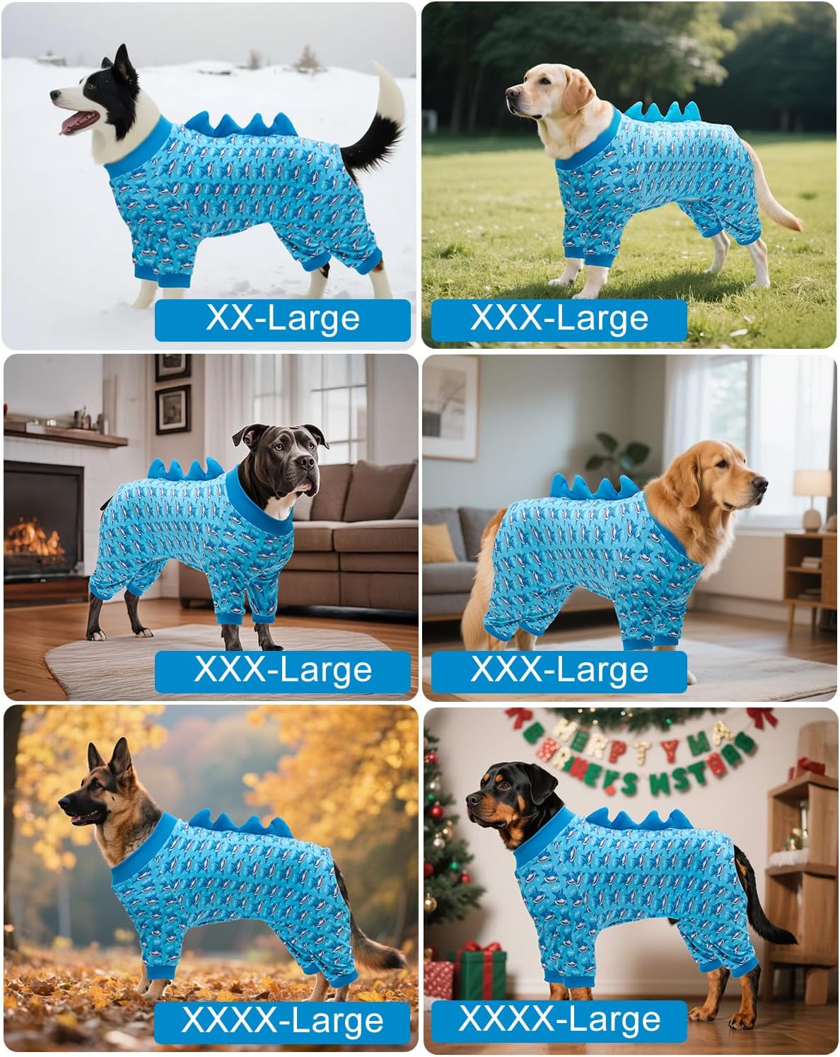 CuteBone Shark Costume Dog Pajamas, Stretchy Spandex Crystal Velvet Sleepwear Coat for Small Dogs, Soft & Warm Pet Outfit Clothes for Cold Weather, Cozy Pullover Design COSP07-3XL