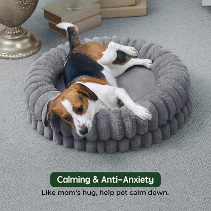 BALANCE Luxury Donut Dog Bed, 30 Inches Round Dog Bed Medium Size Dogs Washable, Orthopedic Calming Dogs Bed for Pets with Anti-Slip Bottom, Gray