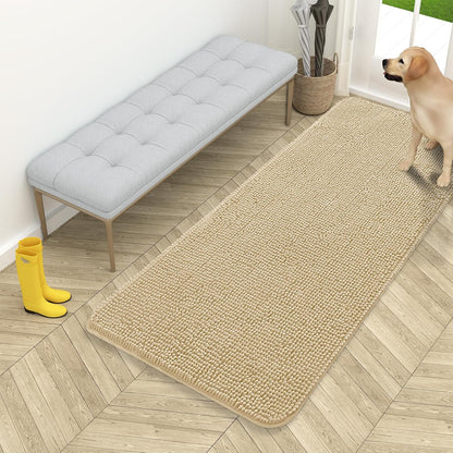 OLANLY Dog Door Mat for Muddy Paws 54x24, Absorbs Moisture and Dirt, Absorbent Non-Slip Washable Doormat, Quick Dry Chenille Mud Mat for Dogs, Entry Indoor Entryway Carpet for Inside Floor, Beige