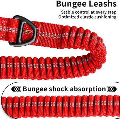 Heavy Duty Bungee Dog Leashes, 4-6FT Shock Absorbing Tactical Dog Leash with 2 Padded Handles, Metal Carabiner Clip, No Pull Reflective Dog Leash for Medium Large Dogs (Red)