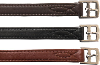 Exion FlexiStrong Stirrup Leathers for English Saddles – 1" Premium Calfskin with Nylon Core – Numbered Holes, Stainless Steel Buckles – Black/Brown – Horse Riding Gear (48"/120cm to 62"/155cm)