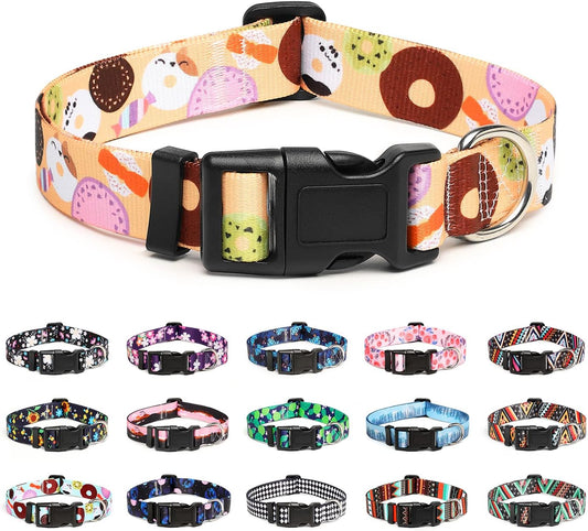 Mercano Adjustable Dog Collar - Special Design Patterns, Soft Nylon Comfortable Durable Pet Collar for Small Medium Large Dogs (L, Beige Cookie)