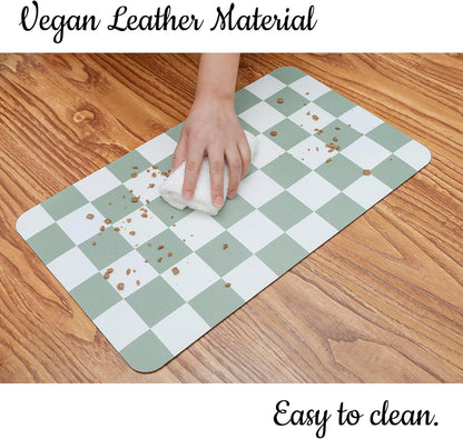 Ralxion Checkered Dog Feeding Mat, Absorbent Mats for Dog Food and Water Bowl, Dispenser, Retro Modern Aesthetic Sage Green Checkerboard Pet Placemat for Dogs, Cats, Puppy Accessories, 12" X19”