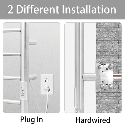 KEG Towel Warmer Wall Mounted with Built-in Timer 8 Bars Electric Stainless Steel Heated Towel Racks for Bathroom, Hot Plug-in Bath Towel Heater Brushed Nickel (TW-8-BN)