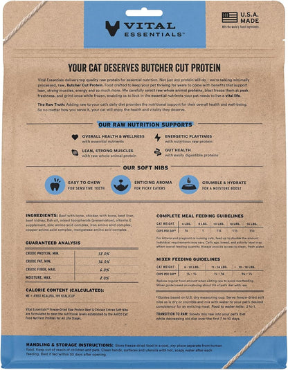 Vital Essentials Freeze-Dried Raw Beef & Chicken Meal or Mixer Cat Food Soft Nibs | 99% Beef, Chicken, Organs & Bone | 12 oz