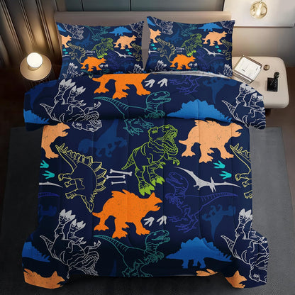 Blue Dinosaur Comforter Set King Boys,Cute Dinosaur Bedding Set King for Kids,Kawaii Dragon Comforter Blue Bedroom Decor,Cute Animal Bedding Kawaii Animal Quilt Boys