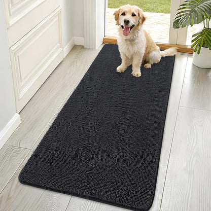 OLANLY Dog Door Mat for Muddy Paws 70x35, Absorbs Moisture and Dirt, Absorbent Non-Slip Washable Doormat, Quick Dry Chenille Mud Mat for Dogs, Entry Indoor Entryway Carpet for Inside Floor, Dark Grey