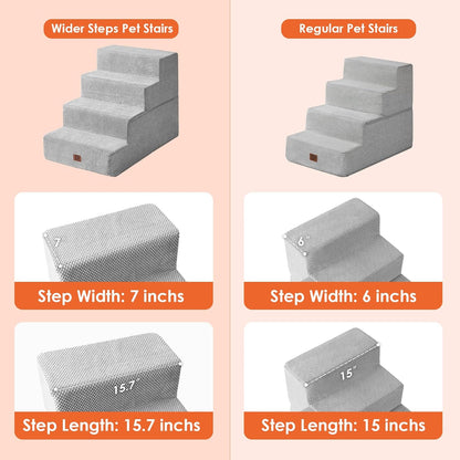 EHEYCIGA Dog Stairs for Bed 20" H, 4-Step Extra Wide Dog Steps for High Bed, Pet Steps for Small Dogs and Cats, Non-Slip Balanced Pet Ramp Indoor, Light Grey