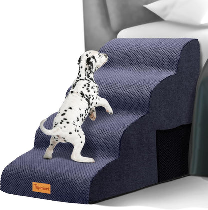 Topmart High Density Foam Dog Steps 4 Tiers,Extra Wide Deep Pet Steps,Non-Slip Dog Stairs Ramp for Bed,Soft Foam Cat Ladder,Best for Older Injured,Older Pets,Cats with Joint Pain