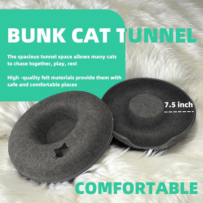 Donut Cat Tunnel Bed Peekaboo Cat Cave for Large Cats Up to 30 Lbs, Kitty Interactive Playing Tent House for Multiple Cats,Detachable,Scratch Resistant (Deep Gray, Large - 24 Inch Diameter)