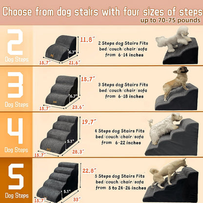 5-Step Dog Stairs for 30 Inch High Beds & 20-30 Inch Couch Bed, Non-Slip Balanced Indoor Pet Ramp Stairs for Small Old Large Dogs Cats to Get on Bed 30D