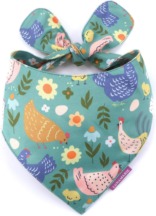 LunaMarie - Luxury Pet Birthday Bandanas -Premium & Silky Poly Fabric | 100% Handmade | Custom Shape Dual Layered (Chicken Couture, Large)